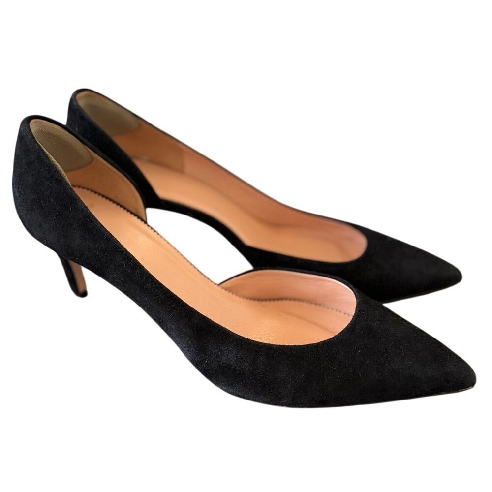 J.Crew Black Suede Leather Pointed Toe D'Orsay 3 Inch Heel Pumps Career
